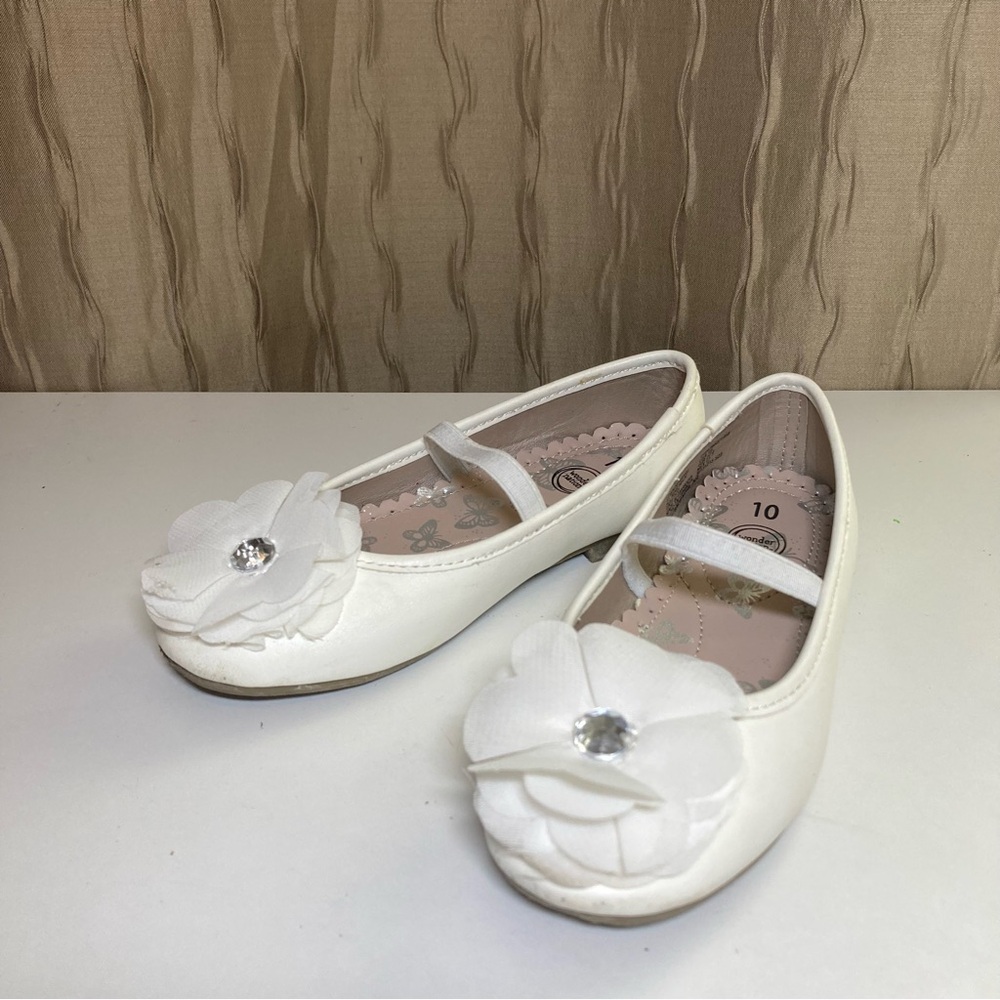 🌺Wonder Nation Girl’s 10 Dressy White Ballet Flat Flower